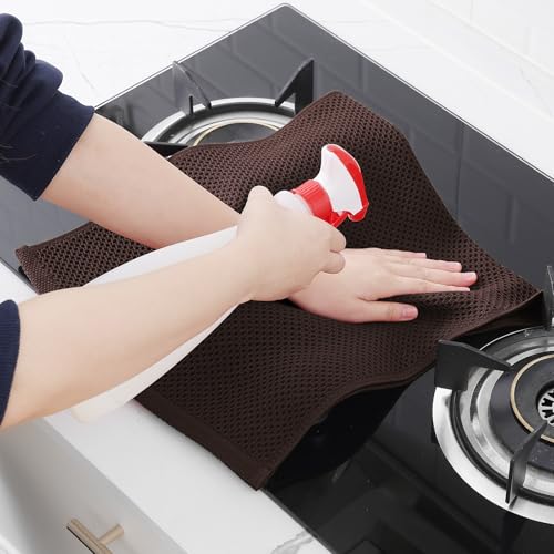 100% Cotton Waffle Weave Kitchen Dish Towels 8 (Dark Brown / 13 X 28 - 8 Pack)