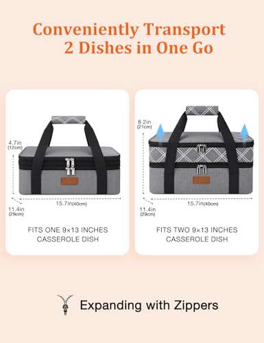 Expandable Casserole Carrier Bag (Stripes Grey / 15.7 x 11.4 x 8.2inch (Double Layer))