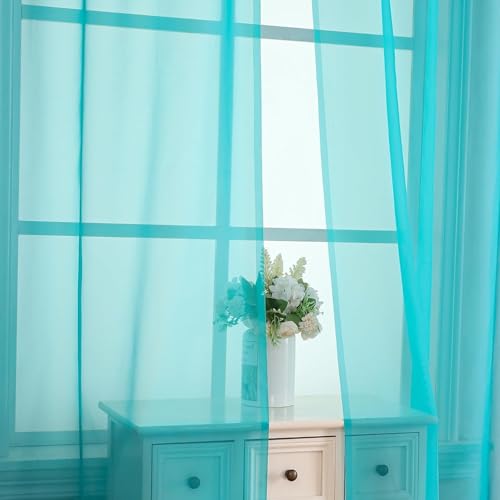 Turquoise Sheer Curtains 90 Inches Long 2 Panels Set (42"W x 90"L (Pack of 2) / Turquoise)