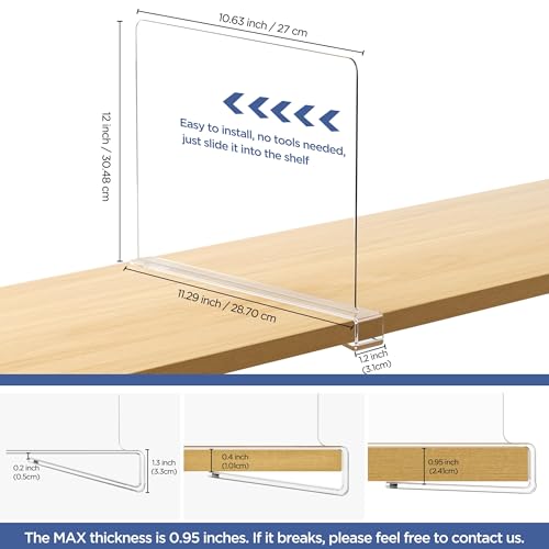 12 Inches Tall [Extra Tall Version] Clear Shelf Dividers (Clear (12 Inches Tall, Higher Style) / 4 PCS)