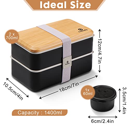 Bento Box Adult Lunch Box with Compartments for Women & Men (Black)