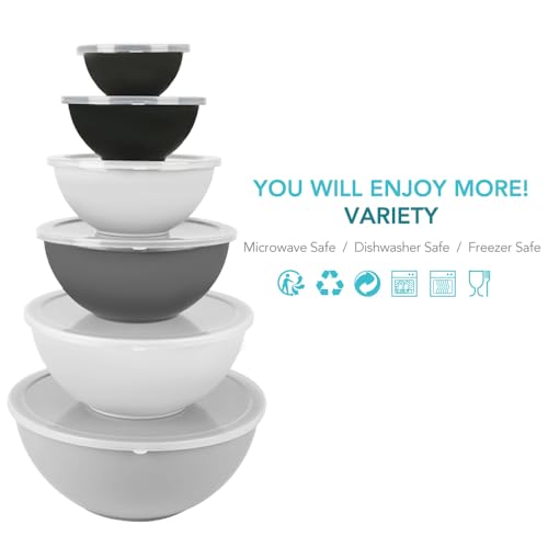 BPA Free Plastic Round Mixing Bowl with Lids (Gray)