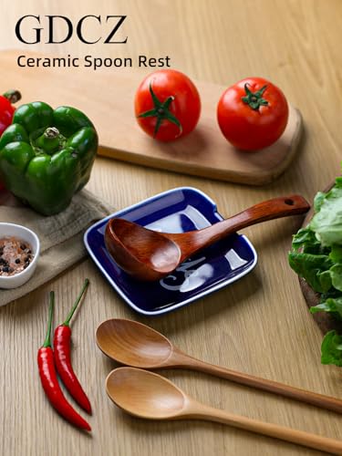 Farmhouse Ceramic 4.75 Inch Spoon Rest for Kitchen (Navy)
