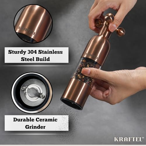 Premium 8" Salt and Pepper Grinder 2PK. Large Peppermill (Rose Gold)