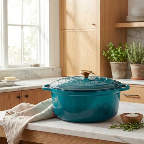 5 Quart Enameled Cast Iron Dutch Oven Pot with Lid (Emerald / 5 Quart)