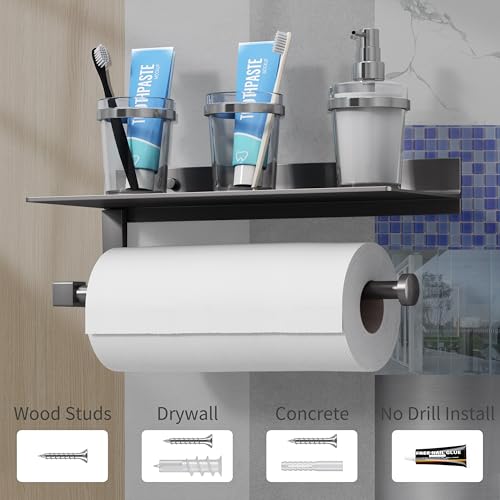 Kitchen Paper Towel Holder with Shelf Wall Mount (Gray)