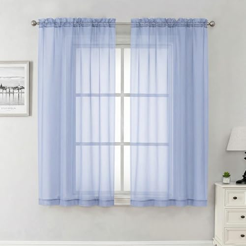 Denim Blue Sheer Curtains 63 Inch Length 2 Panels (Denim Blue / 42"W x 63"L (Pack of 2))