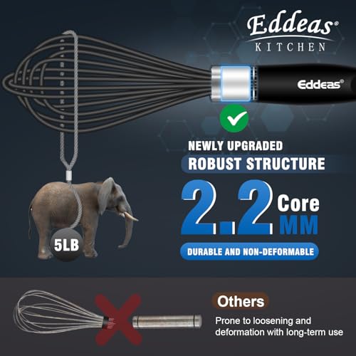 Whisks For Cooking Up To 500°F Silicone Whisk tool Non (7+9+11 inch / Black 3Pcs)