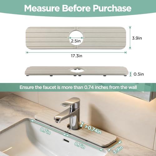 Faucet Mat for Kitchen Sink (Pale Gray / 17.3" x 3.9" x 0.5")