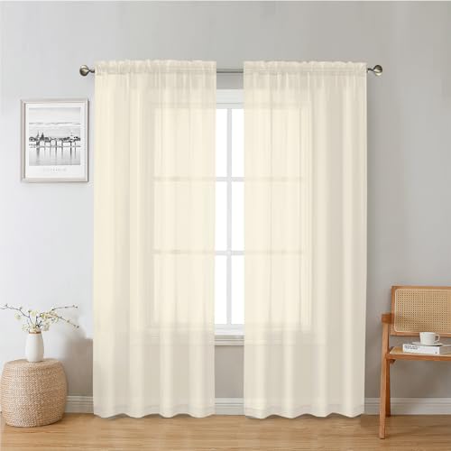 Cream Sheer Curtains 72 Inches Long 2 Panels (Cream / 42"W x 72"L (Pack of 2))