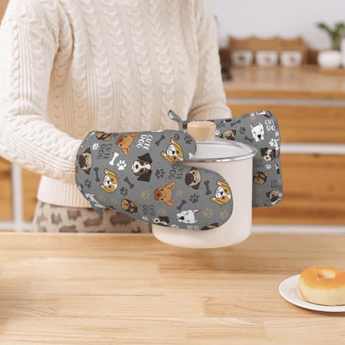 Cute Puppy Dog Oven Mitts and Pot Holders Sets Heat Resistant Non (Black7 / One Size)