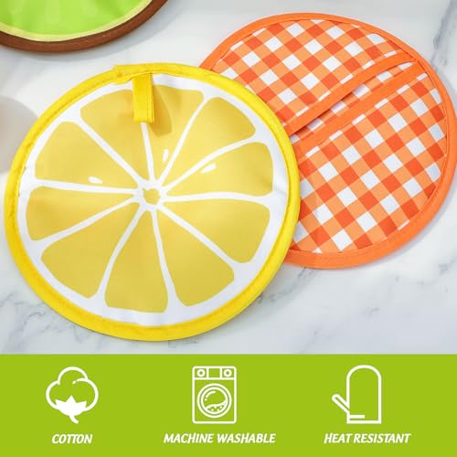 4 Pack Fruit Pot Holder Heat Resistant Orange Lemon Kiwi Watermelon Kitchen Hot Pad Pan Potholder Oven Mitt Trivet Mat for Countertop Table Baking Cooking