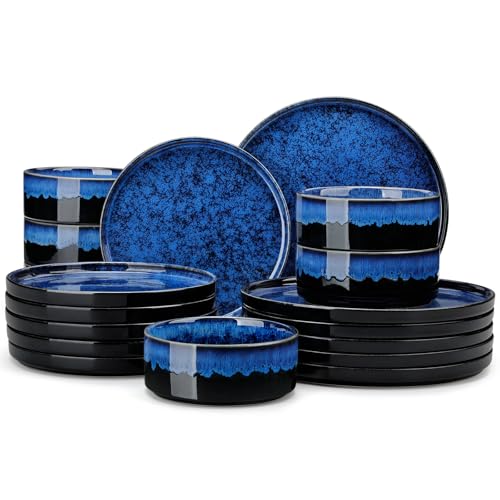 Plates and Bowls Sets for 6 (18 Pieces(service for 6) / Blue)