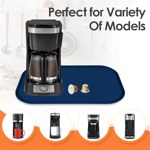 Silicone Coffee Maker Mat with Lip for Countertops (Navy Blue / 17.4'' x 10.6'')