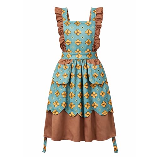 Retro Kitchen Apron for Women with Pockets (Green)