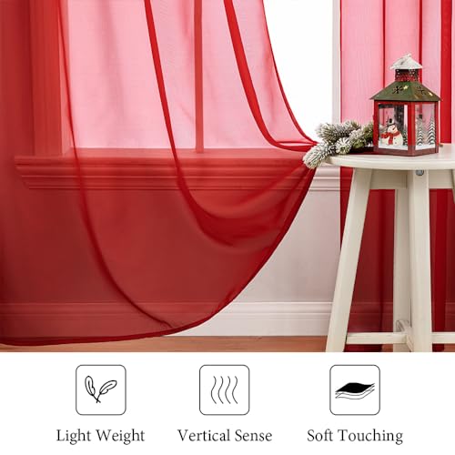 2 Panels Red Sheer Christmas Window Curtains 54 X 84 Inches (Red / 54"W x 84"L (Pack of 2))