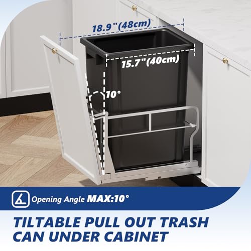 10 Gal Pull Out Trash Can Under Cabinet with Tiltable 10° (Silver / Single-10Gal)