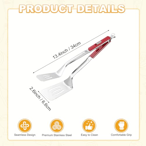 Spatula Tongs (Red Handle, Silver Tone)