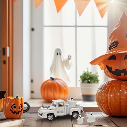 Halloween Decorations Indoor Farmhouse Truck with Ghost Figurines (Halloween-white)