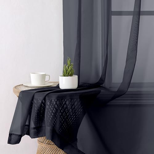 Black Sheer Curtains 68 Inch Length 2 Pcs (Black / 42"W x 68"L (Pack of 2))