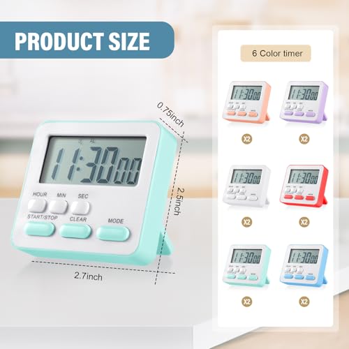 12 Pcs Digital Kitchen Magnetic Timer Bulk Classroom Count up Countdown Egg Timer Cute Desk Stopwatch for Back to School Teacher Kids Cooking Office (Classic Style / Pastel Colors)