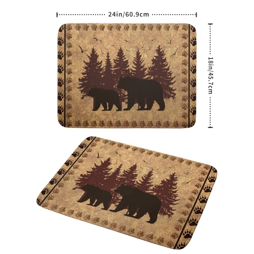 18"x24" Brown Bear Dish Drying Mat Rustic Forest Wildlife Woodland Dish Drainer Mats for Kitchen Countertop Farmhouse Animal Paw Print Fast Dry Microfiber Dish Drying Pad Decoration (24" x 18")