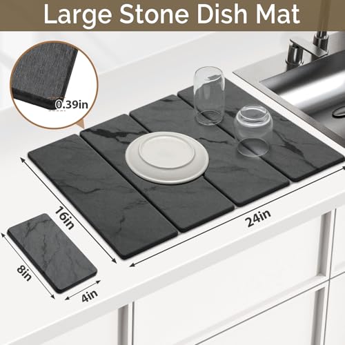 Large Stone Dish Drying Mat for Kitchen Counter (Dark gray 2 / 24" x 16")