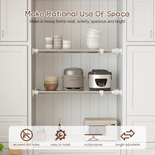 Tension Shelf Expandable Rod Closet Tension Shelf Heavy Duty Clothes Hanger (39.76 - 60.03 inches / Ivory)