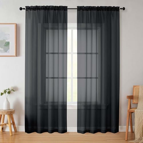 Black Sheer Curtains 84 Inches Long 2 Panels (Black / 42"W x 84"L (Pack of 2))