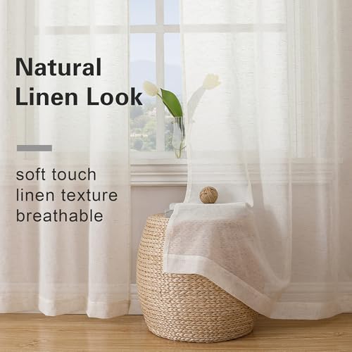 Natural Linen Textured Sheer Curtains 72 inches Long 2 Panels (Natural / 40"W x 72"L (Pack of 2))