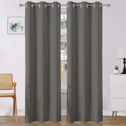 Blackout Curtains 90 Inches Long 2 Panels Set (Light Grey / 37"W x 90"L (Pack of 2))