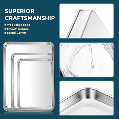 Stainless Steel Baking Sheet Set of 3 (Flat bottom / 12.5"/10.5"/9.4" - 1" Depth)