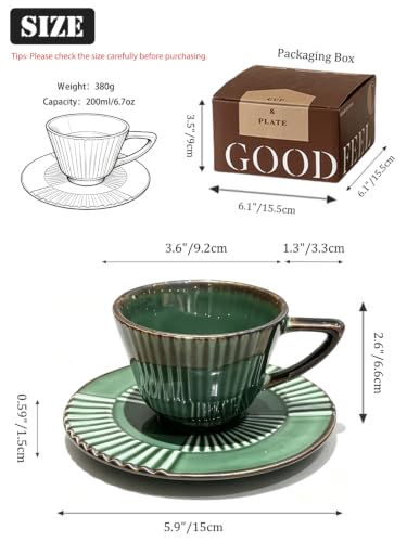Ceramic Coffee Cup and Saucer Set (Olive Gold-6.7oz)