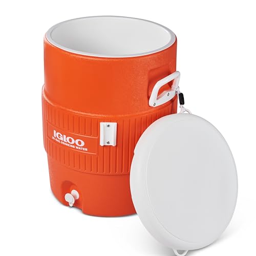 10 Gallon Portable Sports Cooler Water Beverage Dispenser with Flat Seat Lid (Orange 10 Gallon)