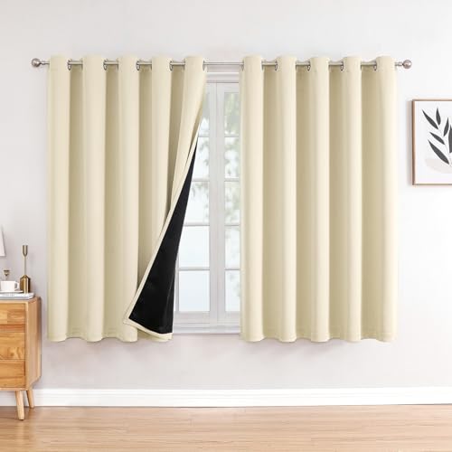 100% Blackout Curtains for Bedroom 63 Inches Long 2 Panels Set (60"W x 63"L (Pack of 2) / Light Beige)