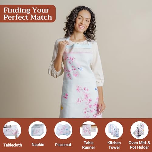 Aprons for women with Pocket 100% Cotton Pack of 1 (053 - Blossoms in Spring)