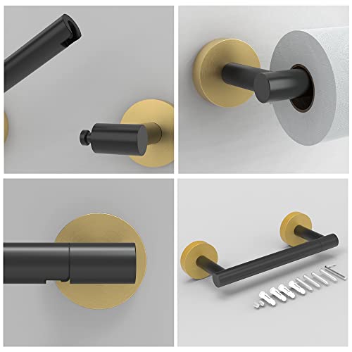 Black and Gold Toilet Paper Holder SUS304 Stainless Steel Double Post Pivoting Toilet Paper Roll Holder Wall Mounted Tissue Holder for Commercial Bathroom RV Matte Black & Brushed Brass Finish (Black and Gold)