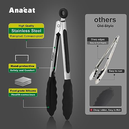 Non Stick Silicone Locking Tong Set of 3 (7+9+12 Inch / 3 Pcs Silicone - Grey, Black, White)