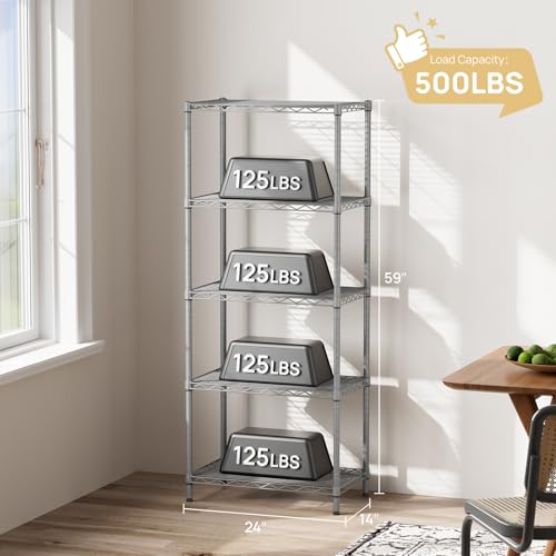 5 Metal Shelves Wire Shelving Storage Shelf Adjustable Unit Pantry (Grey / 5 Tier 14"Dx24"Wx59.5"H)