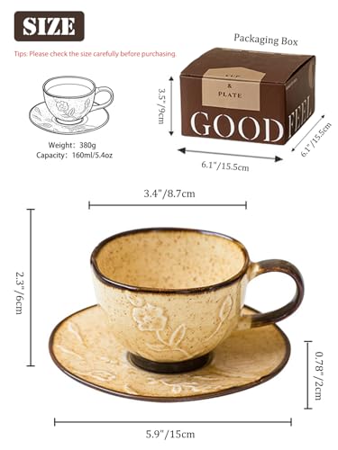 Ceramic Coffee Cup and Saucer Set 5.4oz (Beige-5.4oz)