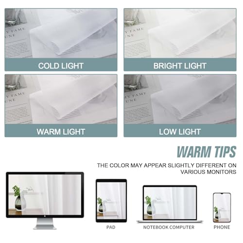 White Sheer Curtains Tier 36 Inches Length 2 Panels Set (42"W x 36"L (Pack of 2) / White)