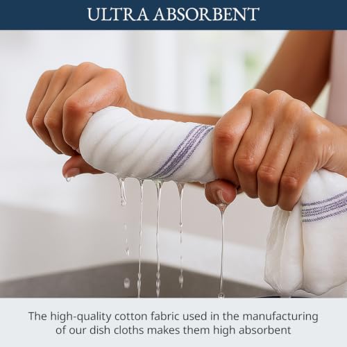 Dish Towels 100% Cotton Absorbent Lint (06 Pack / 02: Blue Stripe)