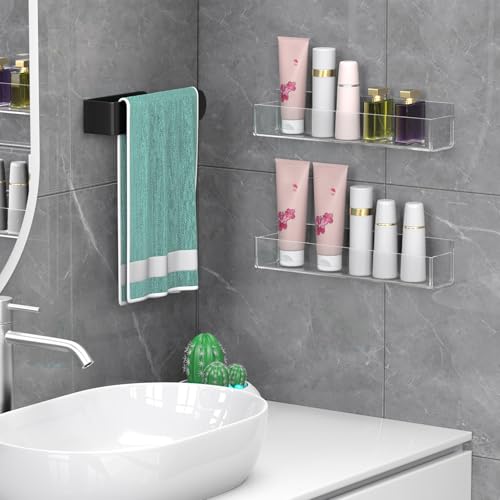 Adhesive Acrylic Spice Rack Organizer for Wall with Nano Double Sided Tape (2 Pack-12" (Rack Only) / Clear)