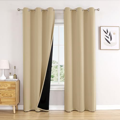 100% Blackout Curtains for Bedroom 84 Inches Long 2 Panels Set (38"W x 84"L (Pack of 2) / Beige)
