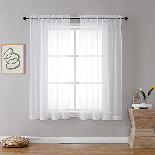 Ivory Sheer Curtains 63 Inches Long for Bedroom (Ivory / 42"W x 63"L (Pack of 2))