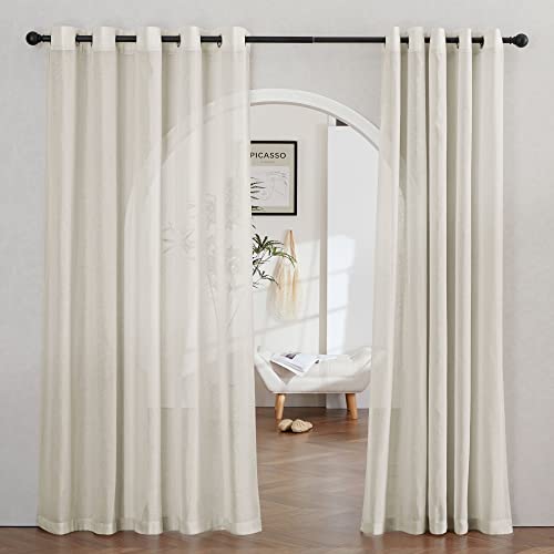 Semi Sheer Linen Curtains Extra Wide for French Door (62"W x 84"L (Pack of 2) / Natural)