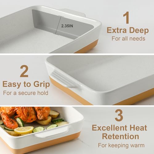 Ceramic Baking Casserole Dish with Handles (Farmhouse White)