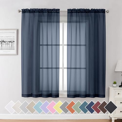 Navy Blue Sheer Curtains 63 inch Length 2 Panels Set (40"W x 63"L (Pack of 2) / Navy Blue)