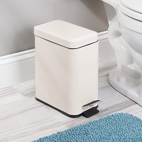 Small Modern 1.3 Gallon Rectangle Metal Lidded Step Trash Can (Cream / 1.3 Gallon)