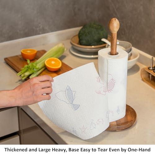 14.5" Paper Towel Holder Wood Acacia Wooden Paper Towel Holder Countertop Kitchen Paper Towel Roll 6.7" Large Heavy Base Free Standing Rustic Farmhouse Paper Towel Roll Holders (Light Brown (S))